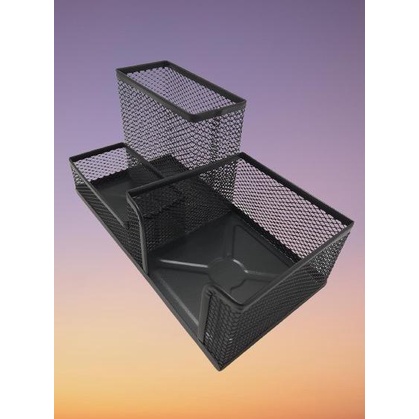 

Memo Holder Desk Set Tempat Pena Tulis Meja Kantor Jaring Besi 3 Sekat