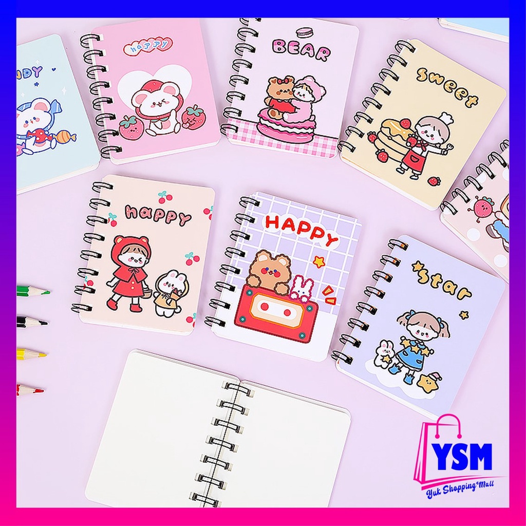 

YSM Notebook Ring Motif Kartun Buku Catatan Memo Spiral Buku Tulis Mini Binder Karakter Murah