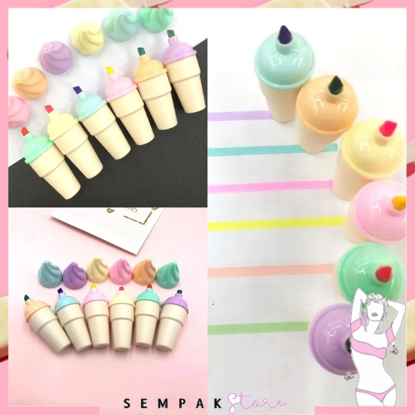 

SS HighLighter Es Krim Cone 1 Set 6 Pcs Free Pouch Highliter Es Krim Cone Stationery Lucu Unik Penanda Buku Warna Warni Kado Viral Termurah