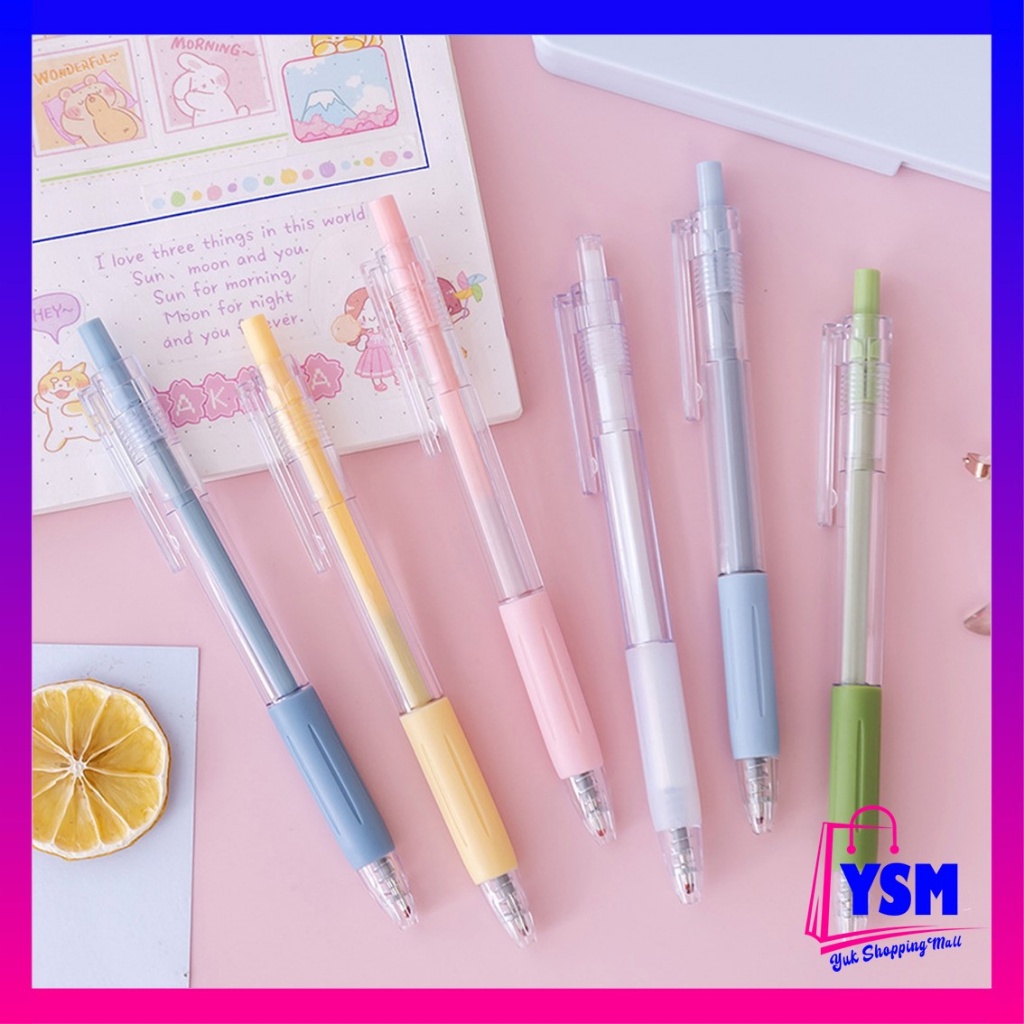 

YSM Pulpen Cetekan Transparant Polos Pena Gel 0.5mm Tinta Hitam Alat Tulis Sekolah Kantor Pen Warna Warni Bolpoint Polos Murah