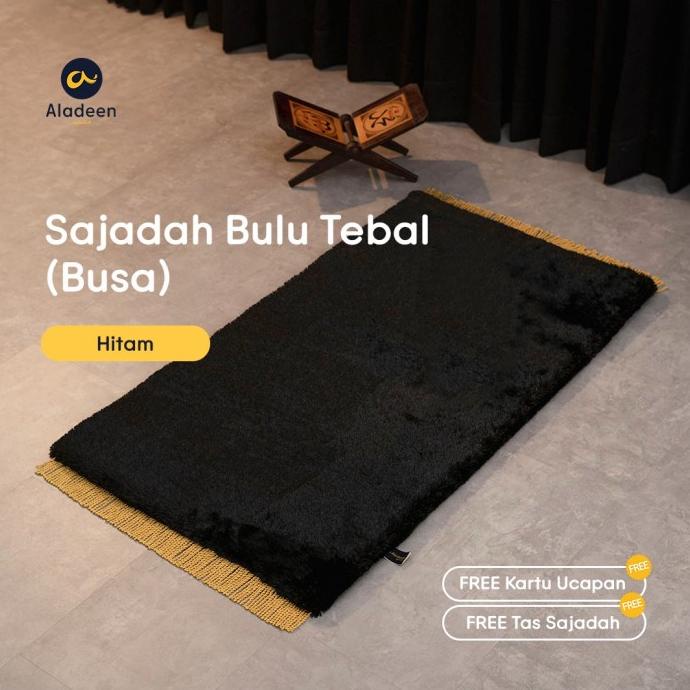 Sajadah Polos Bulu Tebal Hitam Aladeen - Size Dewasa Gratis Tas
