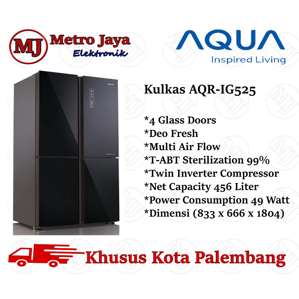 AQUA KULKAS SIDE BY SIDE 4 Pintu AQR-IG525AM AQUA SANYO 456 LITER 525