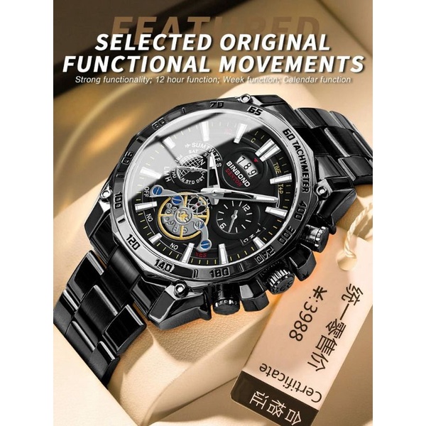 Jam Tangan Binbond Original Stainliss Steel Tanggal Aktif Kasual Mewah Ready Terlaris