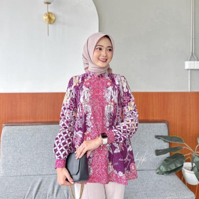 Ready Stock Unik Aninda Blouse Batik Kerja Kantor Wanita By Audry Batik Diskon