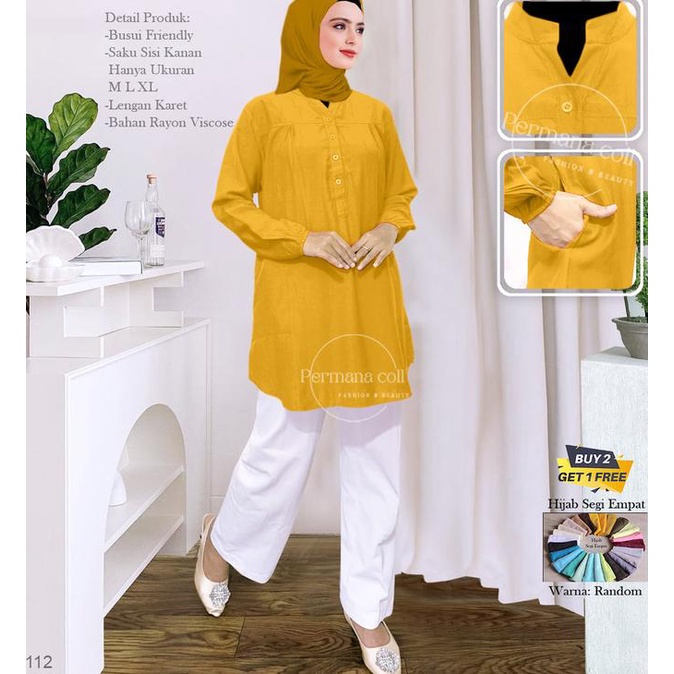 *Termurah* Baju Atasan Blouse Wanita Kemeja Lengan Panjang Kuning Kunyit Jumbo