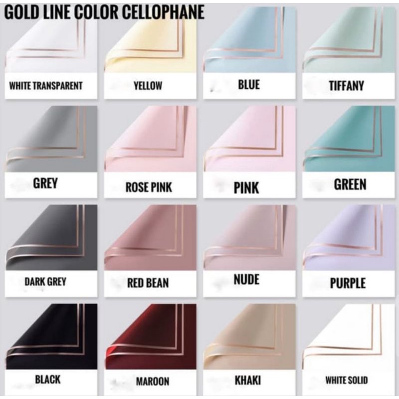 

( 20 lembar ) Kertas Buket Cellophane List Gold / Flower Wrapping Cellophane List Gold Murah