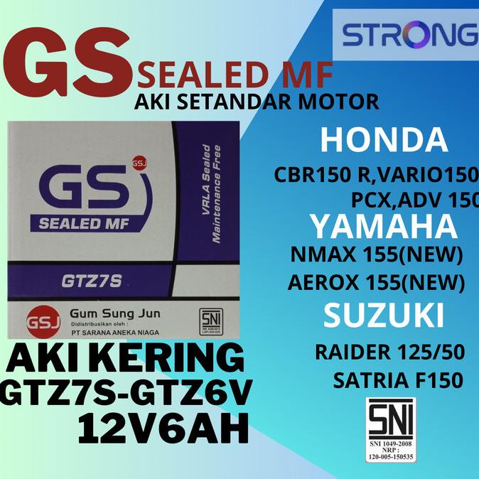 Aki Motor 6 Ampere  Vario, Satria Fu, Klx 150, Beat Iss Gtz7S Mtz6S Gtz6V Gs