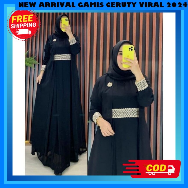 Dress Remaja Kekinian Muslim Korea Dres Ceruty Motif Bunga Gamia Syari Tterbaru Abaya Putih Premium 