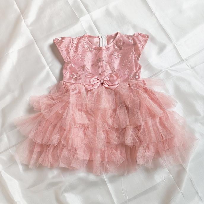 Dress Rose Gold Party Baju Bayi 6 12 Bulan Newborn Gaun Pesta Anak NB