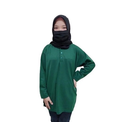 Kaos Kerah Wanita Hijau Army Lengan Panjang / Polo Polos Panjang Army