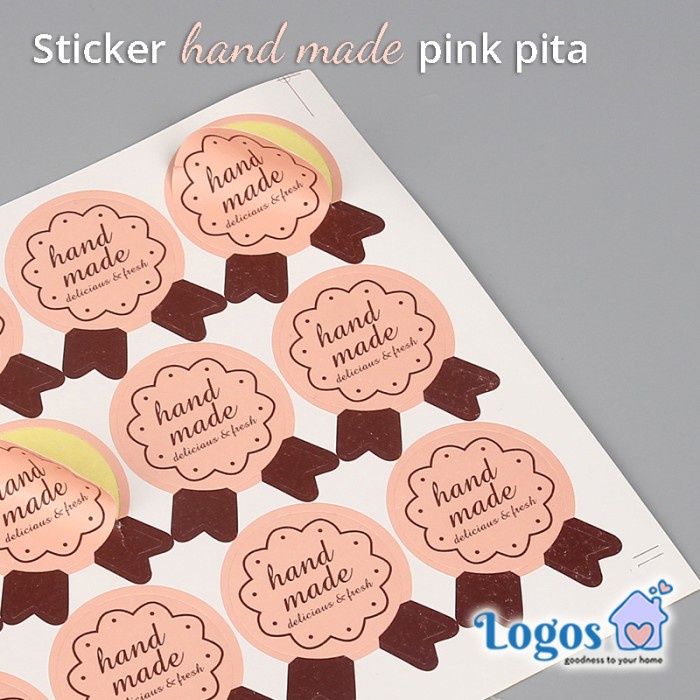 

TERLARIS Sticker Handmade pink pita bulat stiker label kemasan hampers cake tag