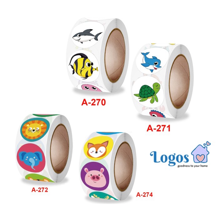 

TERLARIS Stiker bulat Animal sticker reward anak hewan Round Sticker Fish Zoo