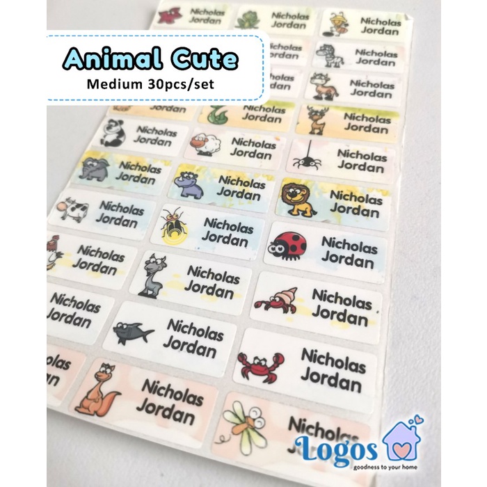 

TERLARIS Animal Cute MEDIUM. Special edition Sticker label nama anak waterproof