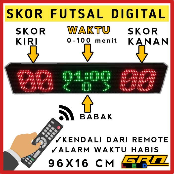 Fines Skor Futsal Digital Scoreboard Wireless Papan Skor Remot 96X16 Cm