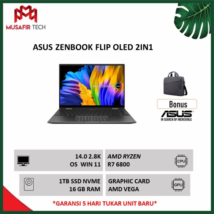 Asus zenbook flip UN5401QA oled 2IN1 touch ryzen 7 6800 16gb 1tb