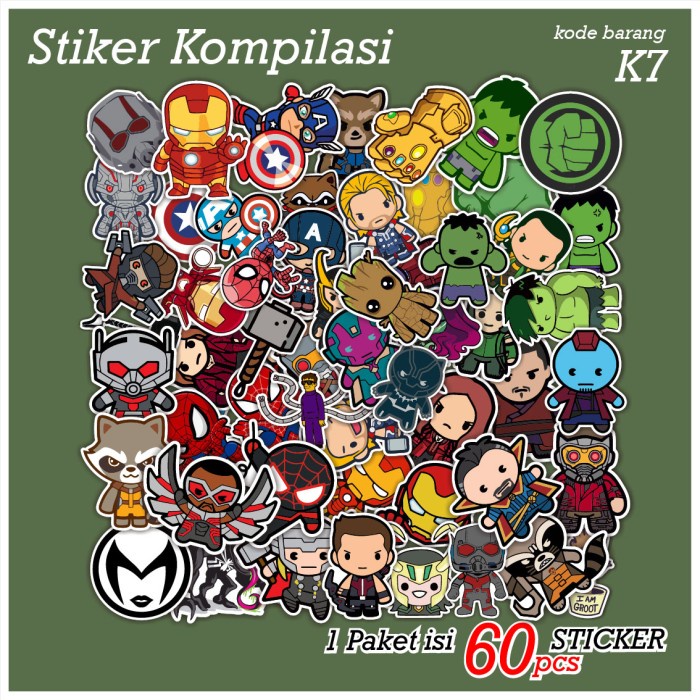 

[ Mac ] 60 Pcs Sticker Karakter Marvel Lucu Aesthetic - K7 Best