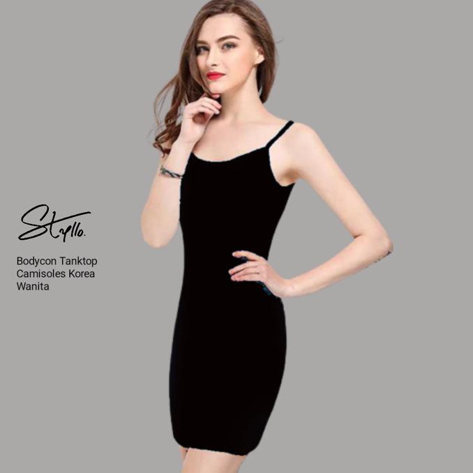 Diskon Tanktop Camisoles Kamisol Singlet Tali Kecil Wanita Panjang - Hitam