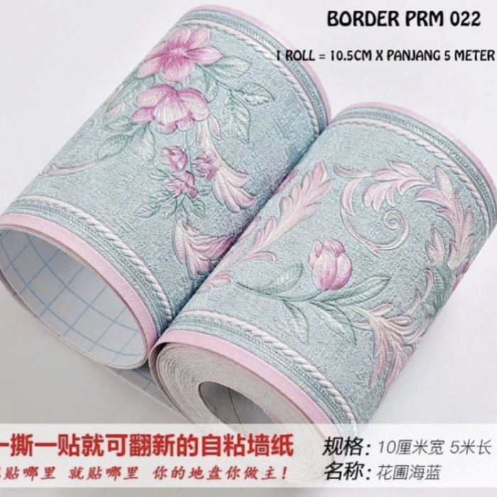 Promo Wallpaper Dinding Vinyl List Border Motif Batik Bunga Hijau Timbul 3D