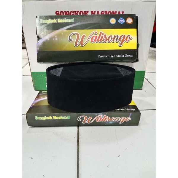 Kopiah Songkok Peci Hitam l Walisongo Polos AC I Size 6 - 10 Tinggi 9