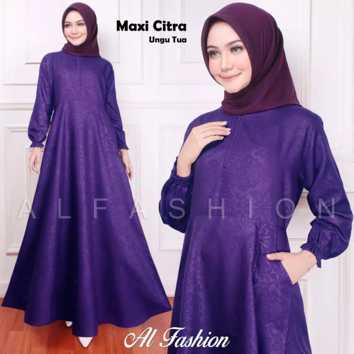 Citra- Dress Gamis Polos Busui Katun L Kondangan Warna Ungu Tua Purple Ready