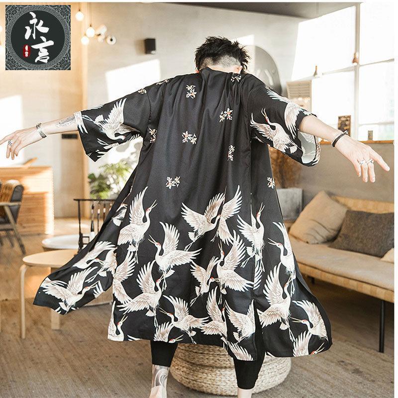 Hanfu Jubah Tipis Pria, Mantel Jubah Kardigan Kimono