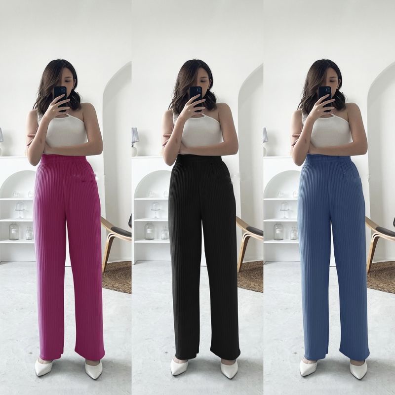 Cwlana Kain Cullot Knit Termurah Viral Celana Wanita Kulot High Waist Crinkle Polos Celana Kulot Hig