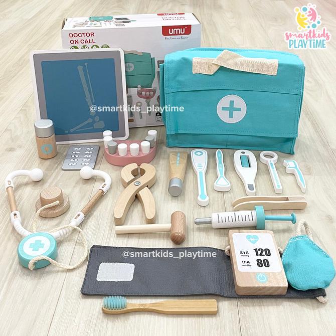 UMU Kids Play Pretend Wooden Doctor Medical Set Kit Mainan Edukasi