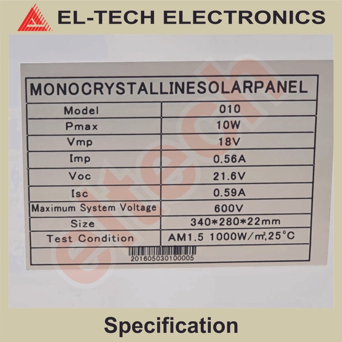 10WP 18V 22x280x340mm Solar Cell Panel Tenaga Matahari Surya Mono CL