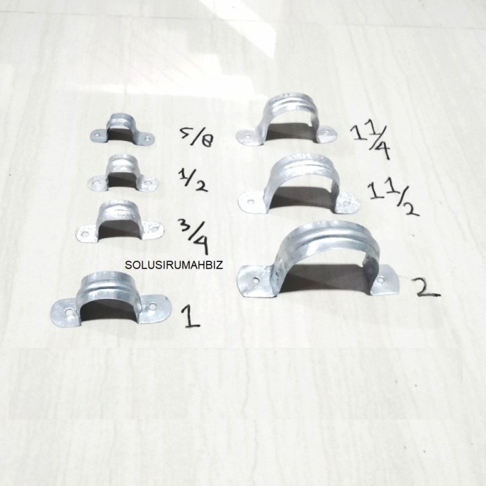 :=:=:=:=] perpcs Klem seng 5/8 inch plat pipa 5/8" omega besi plat galvanis