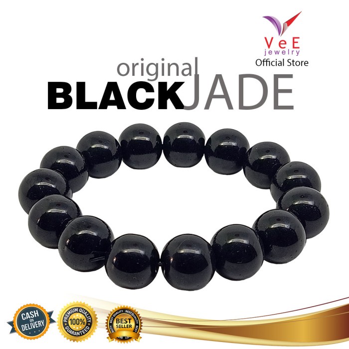 Gelang - Gelang Black Jade Batu Giok Cina Asli 13Mm Hitam Pekat - Vee Pria