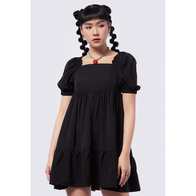 COLORBOX Puff Sleeve Tiered Mini Dress I-DIWKEY223J028 Black