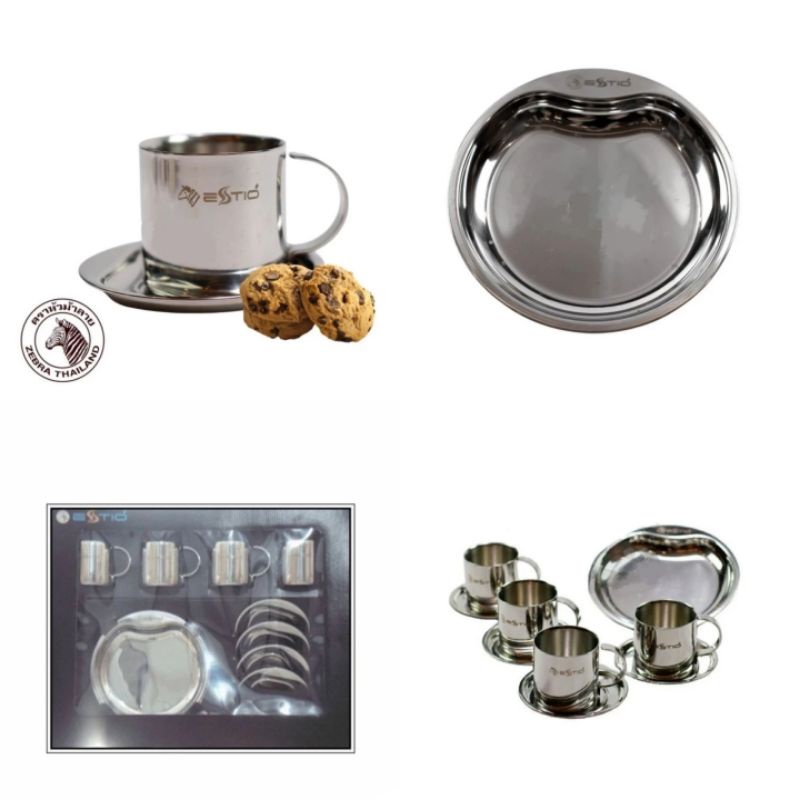 ZEBRA SET 4 CANGKIR KOPI + PIRING SNACK IMAGE ESTIO 184260 STAINLESS