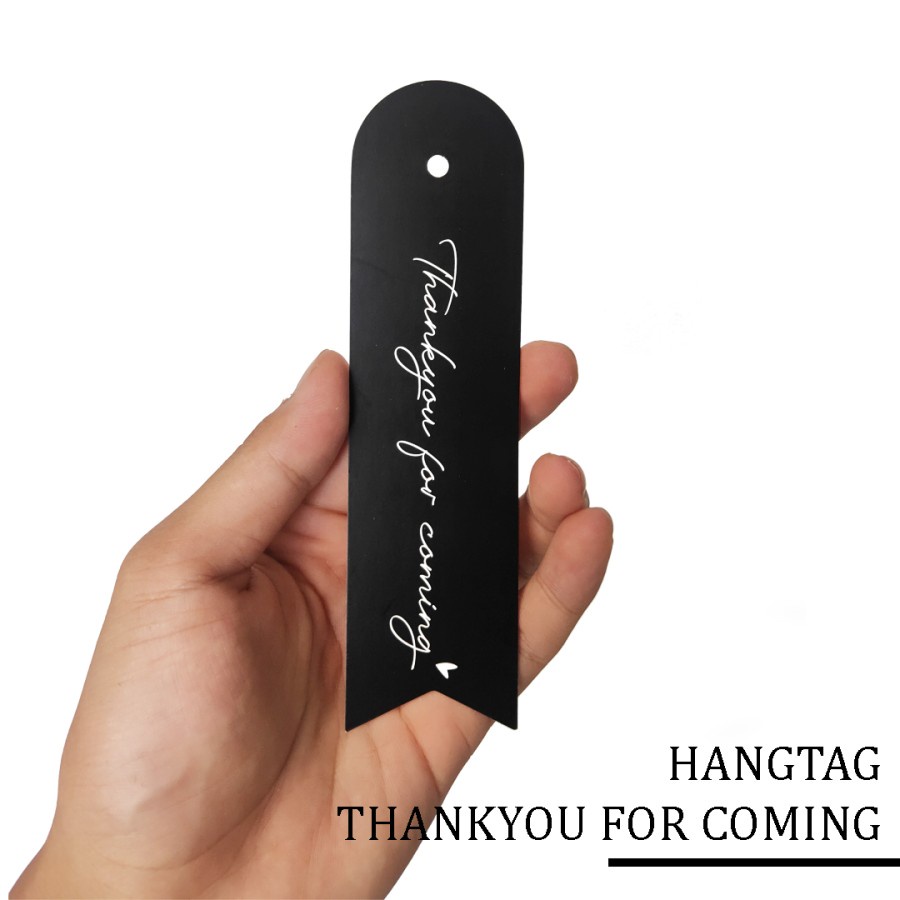 

10 pcs hangtag ribbon black tag kardus thx for coming size 15 x 4 cm