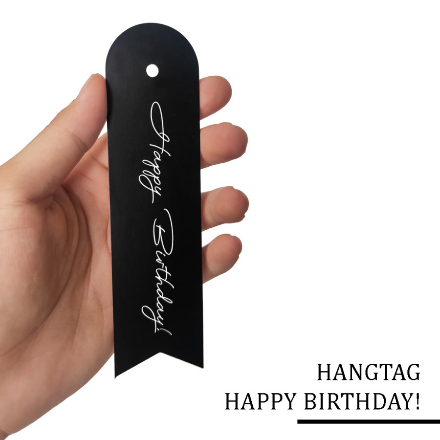 

10 pcs hangtag ribbon black tag kardus happy birthday size 15 x 4 cm