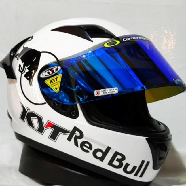Helm Kyt R-10, (If Paket Ganteng) Helm Full Face Solid White + Stiker Redbull Helm Dapat Dua Kaca