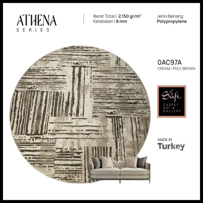 Karpet Bulat Vintage Minimalis Abstrak Impor Turki 120x120