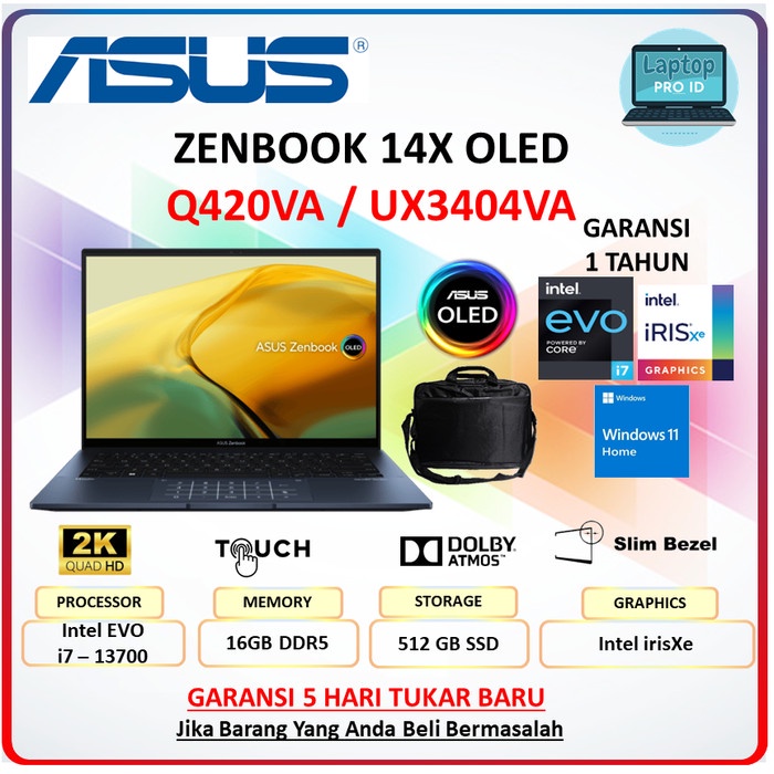 Asus Zenbook 14x Oled q420va Touch i7 13700 Ram 16GB 512GB