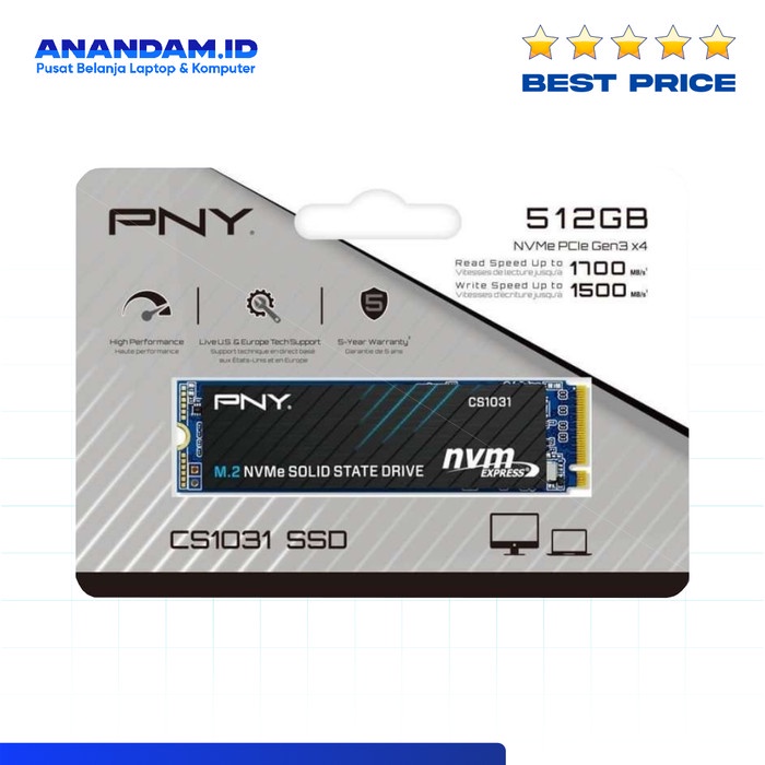 PNY CS1031 SSD 512GB PCIE Gen 3x4 M.2 NVME 2280 512GB