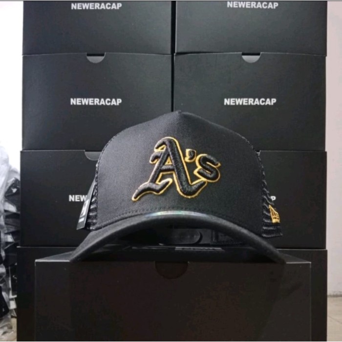 topi pria Topi Baseball Jaring Original Trucker Logo A's List Kuning Premium - Tanpa Dus(J0A8) topi 