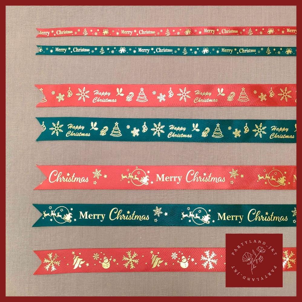 

(1 Meter) Pita Natal Pita Satin Christmas Ribbon Gift Hampers Kado Dekorasi Natal Motif Merry Christmas