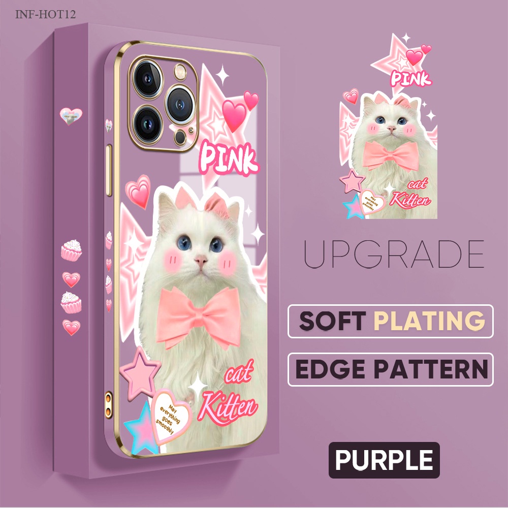 Infinix Hot 12 12i 11 11S 10 10S 9 8 NFC Pro Play Untuk Phone Case Softcase Pink Bow Cat 2182 Soft Casing Kesing Soft Lembut Tali Gantungan