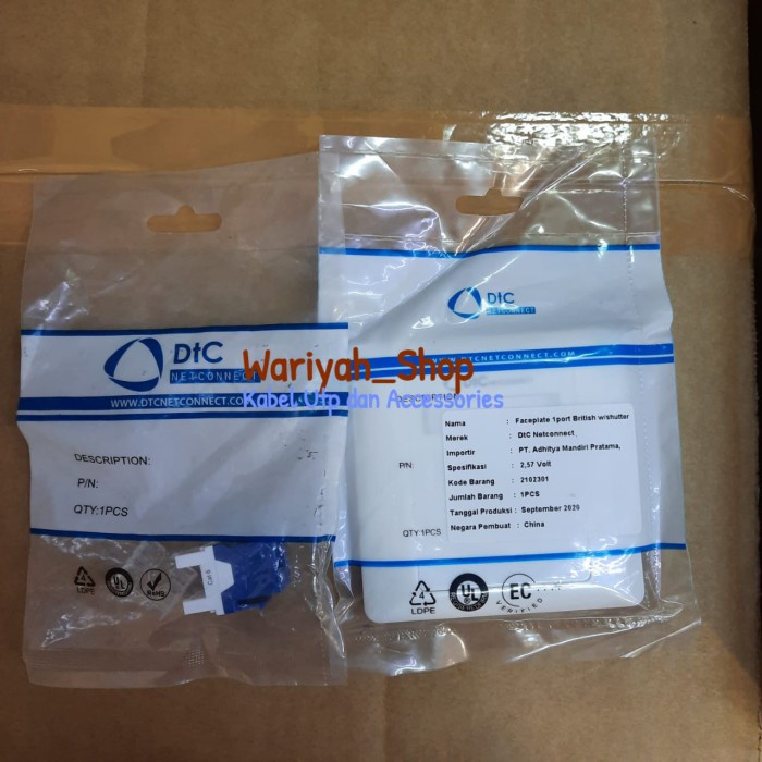 Modular DTC Cat.6 + Faceplate 1 Hole Komplit Set ( Modular Biru )