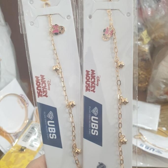 READY STOCK GELANG RANTAI ANAK MINNIE MOUSE DISNEY UBS EMAS ASLI 700 70% 16K 14 CM 
