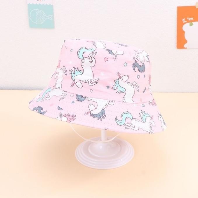 NEW PRODUK TOPI NELAYAN BUCKET HAT ANAK PEREMPUAN IMPORT MOTIF PINK UNICORN 