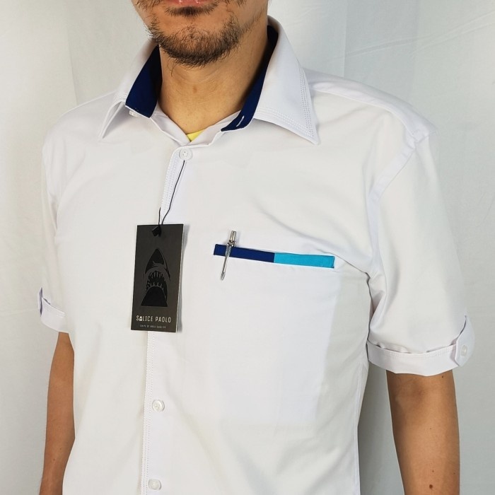 Kemeja Pria Salice Paolo Pangkat Putih Safari Benang Smoke Pendek