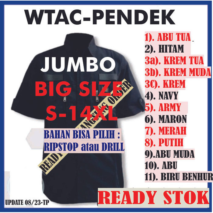 Kemeja Tactical Pendek Size S - 4Xl Big Size Jumbo Pdl Baju