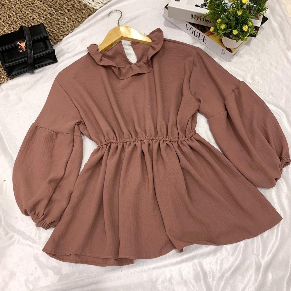 grosir_solo || SITA BLOUSE KERUT PINGGANG / PEPLUM BLOUSE KERUT POLOS / ATASAN CRINKLE AIRFLOW