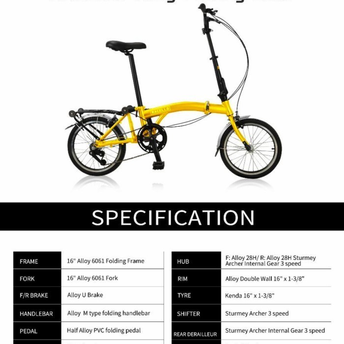 [Original] Sepeda Lipat 16 Ois Racello Alloy 6061 Folding Frame Berkualitas