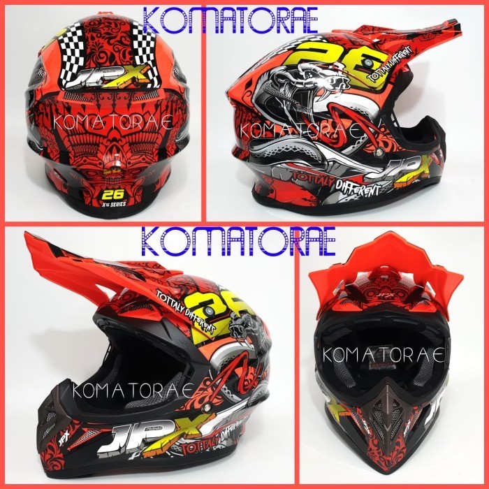 [New] Helm Jpx Cross X16 Fluorescent Red Gloss Trail Super Cross Terbaru