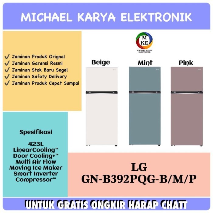 [Baru] Kulkas 2 Pintu Warna Pink Lg Gnb392Pqgp 423L Gn B392Pqg P Lg Gnb392 Terbaru